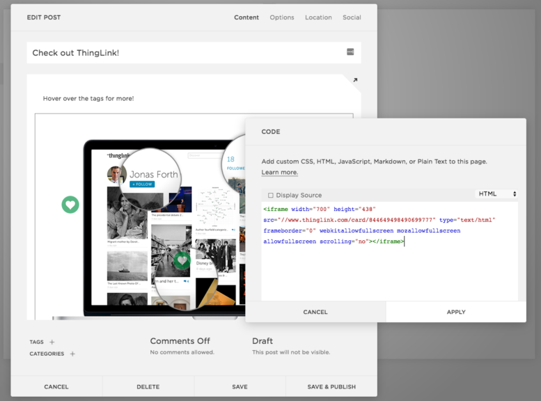 Featured picture of post "How To: Using ThingLink with Squarespace"