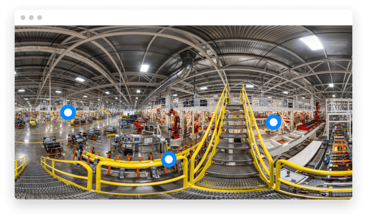 360 degree image of the assembly room with tags on it
