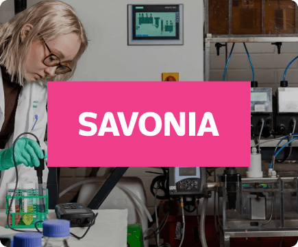 Savonia logo with laboratory worker on the background