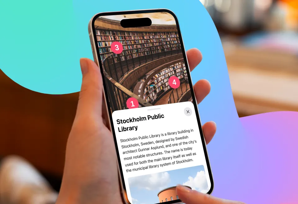 Student exploring an AR mobile app with interactive learning content created with ThingLink